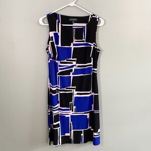 Lauren Ralph Lauren Sheath Dress Knee Length Stretch Womens 8 Black Blue Office